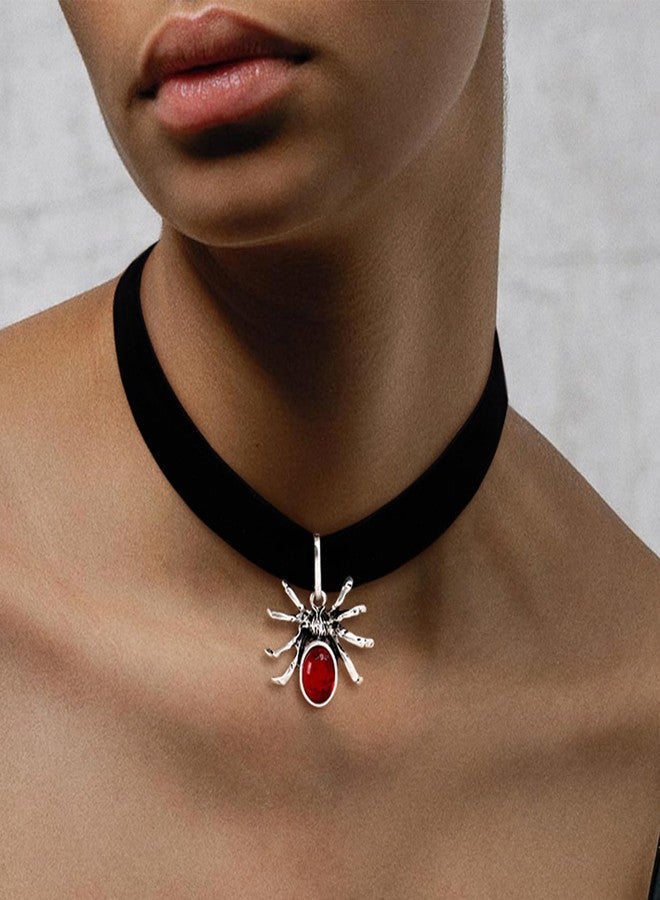HolidayQbee Holloween Spider Choker Necklace for Women Men Dainty Sliver Gold Red Diamond Black Collar Necklace Minimalist Handmade for Holiday Gothic Jewlery Gifts - Image 2
